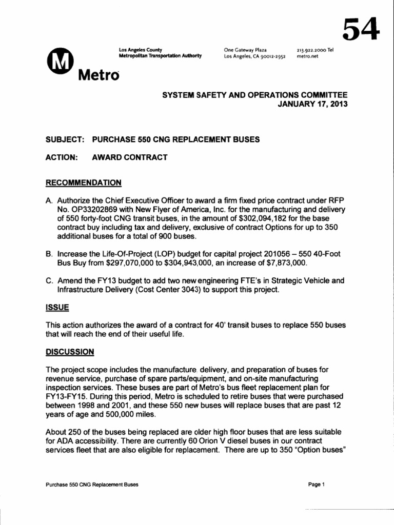New Bus Purchase staff report Bus Request For Proposal