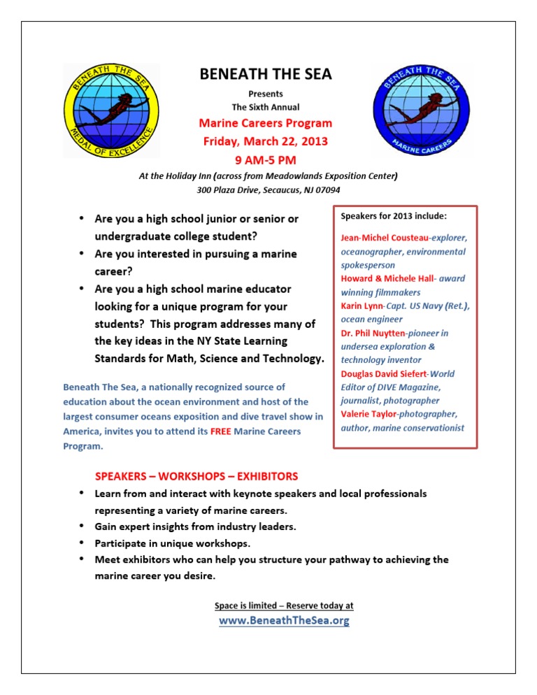 Beneath The Sea Marine Careers Program 2013 Quality Of Life