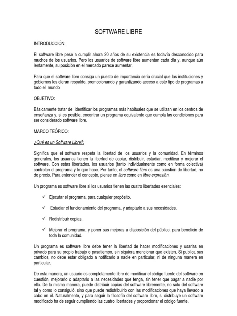 Ejemplos de Software Libre Esencial | PDF | Software libre ...
