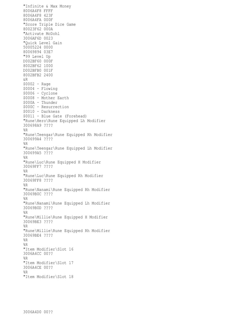 Suikoden II GameShark Codes Guide | PDF