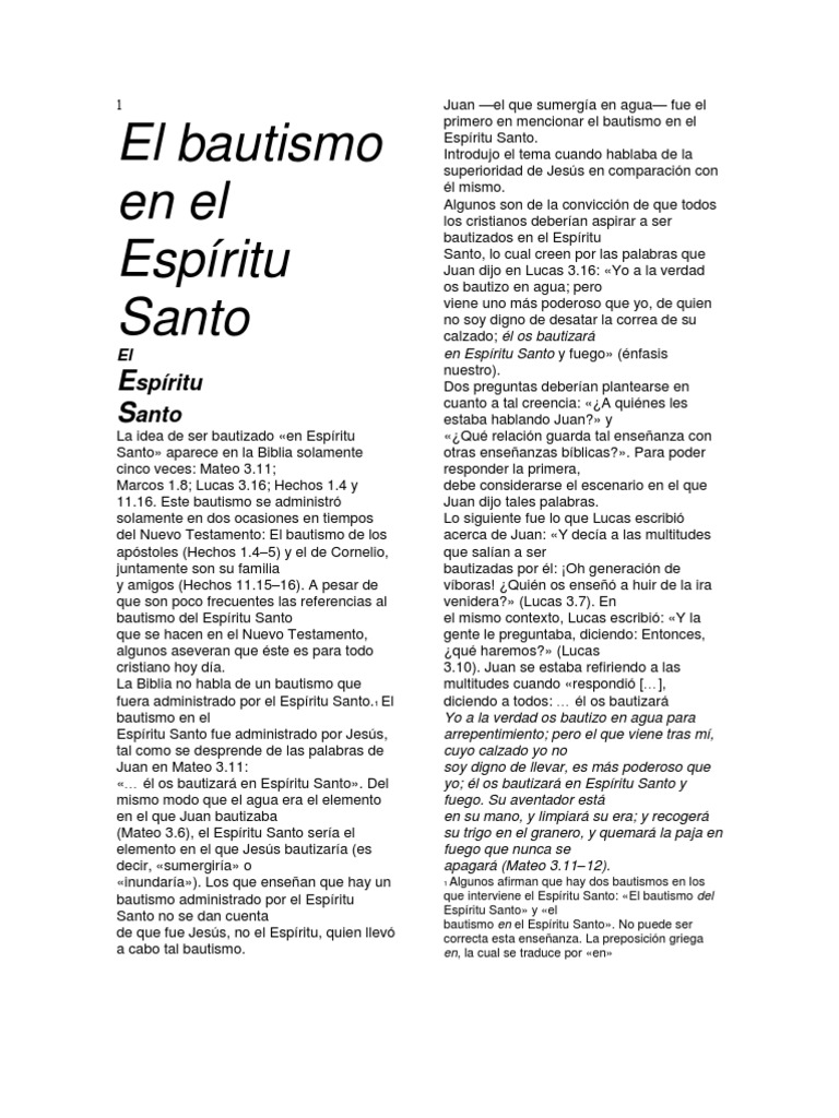 El Bautismo en El Espiritu Santo | PDF | Bautismo Con El Espiritu Santo ...
