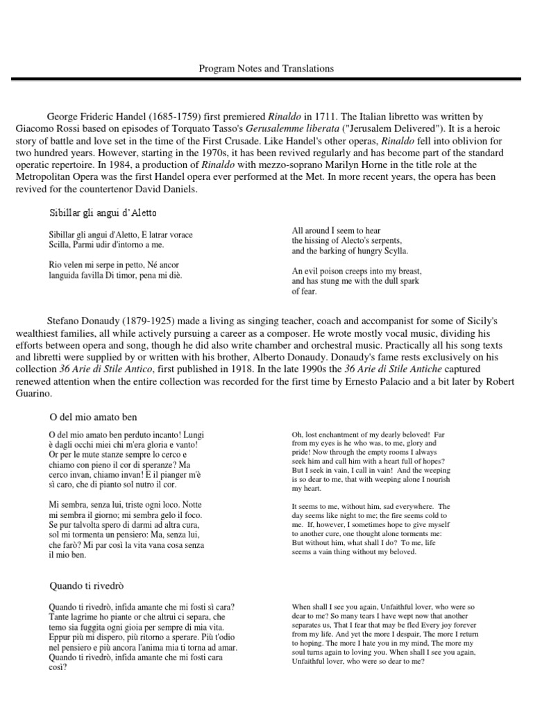 Program Notes and Translations Music