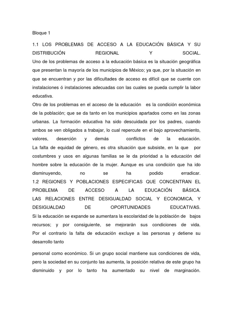 Desafíos en el Acceso a la Educación Básica | PDF | Desigualdad social ...
