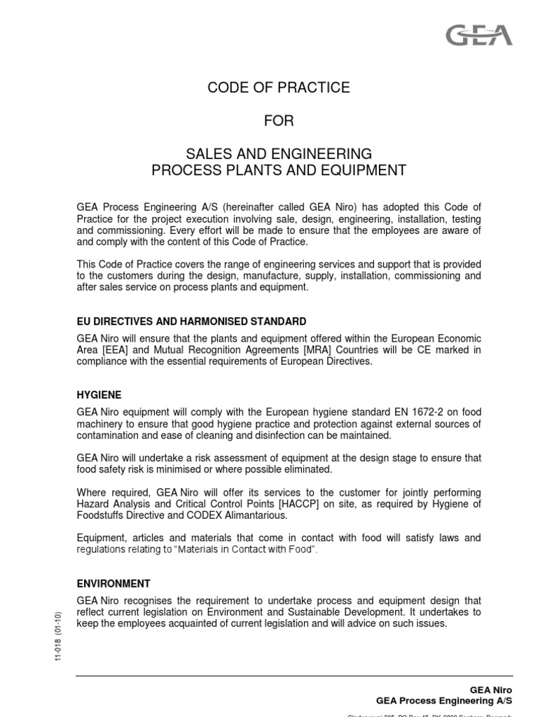 Code of Practice FOR Sales and Engineering Process Plants and Equipment