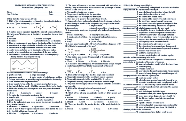 Year 6 Sound Waves Assessment | PDF | Waves | Sound