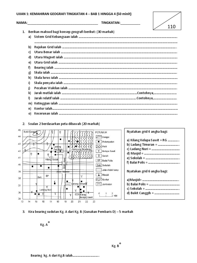 UJIAN 1-KEMAHIRAN GEOGRAFI TINGKATAN 4 – BAB 1 HINGGA 4