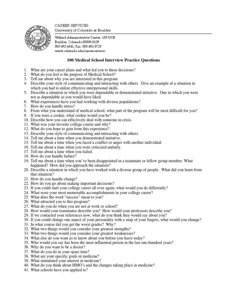 Med School Interview Questions 1 PDF