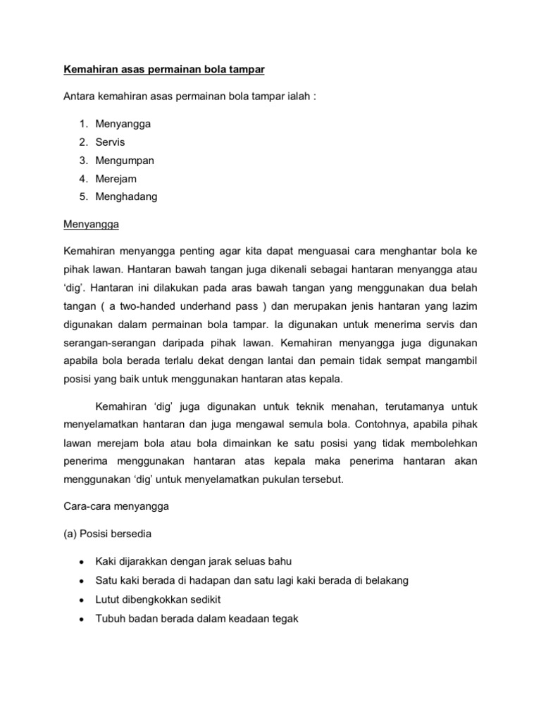 Kemahiran Asas Permainan Bola Tampar Pdf
