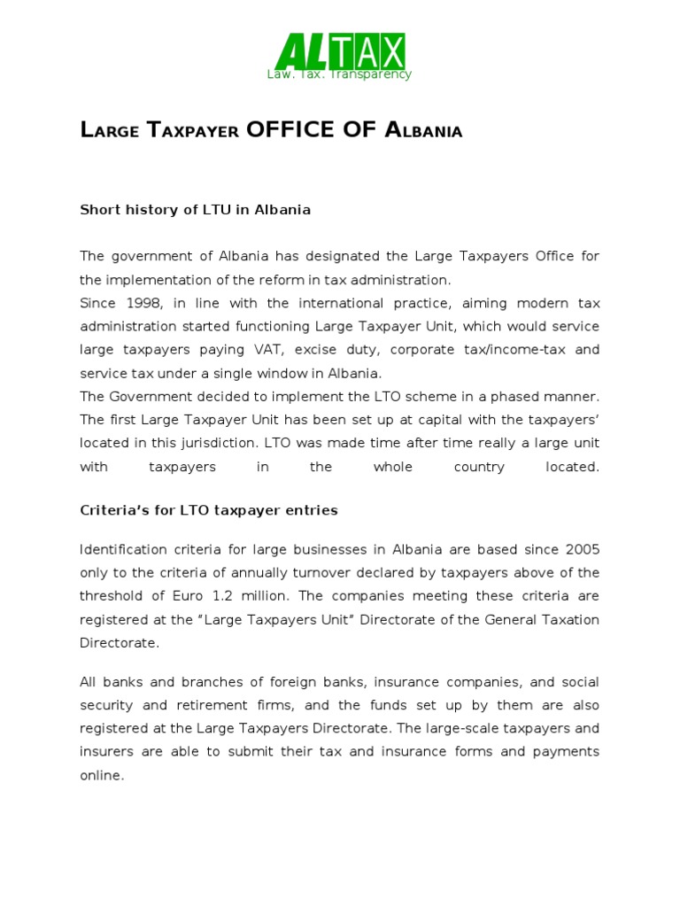 LARGE TAXPAYERS OFFICE OF Value Added Tax Taxes