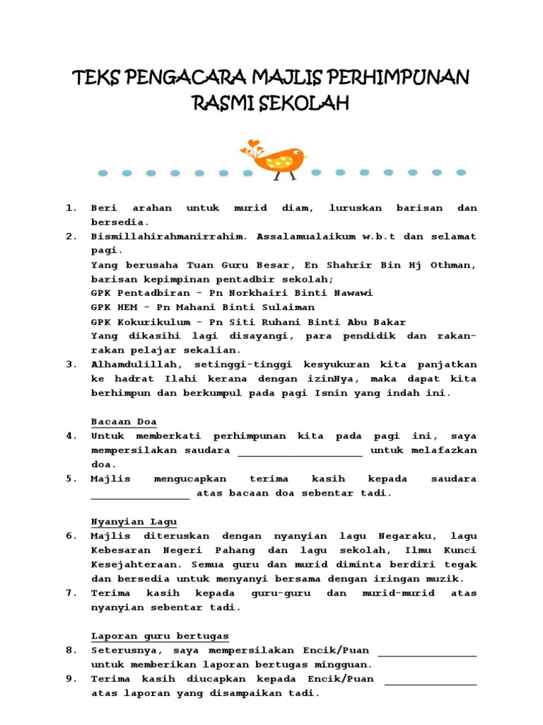 Teks Pengacara Majlis Perhimpunan Sekolah Teks Pengacara Majlis Perhimpunan Sekolah