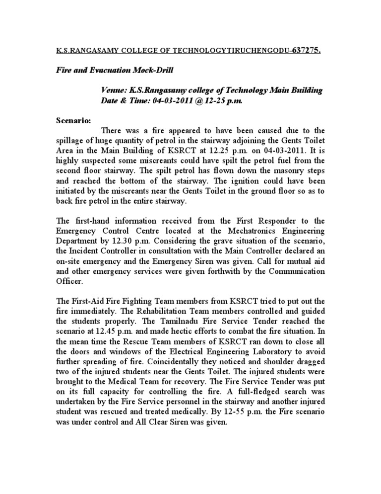 KSR Fire and Evacuation MockDrill Scenario