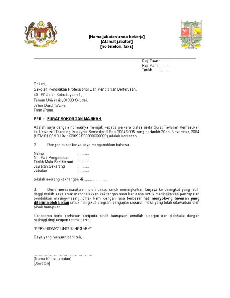 Contoh Surat Sokongan Majikan Untuk Sambung Belajar Pdf
