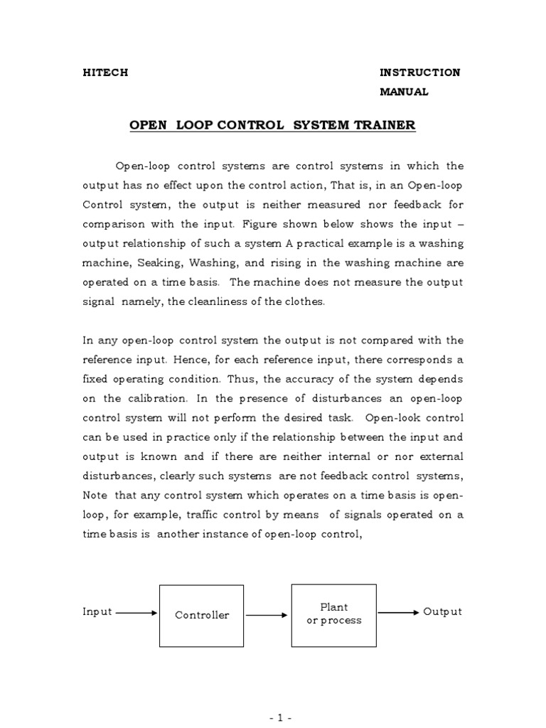 Open Loop Control System Trainer Hitech Instruction Manual PDF