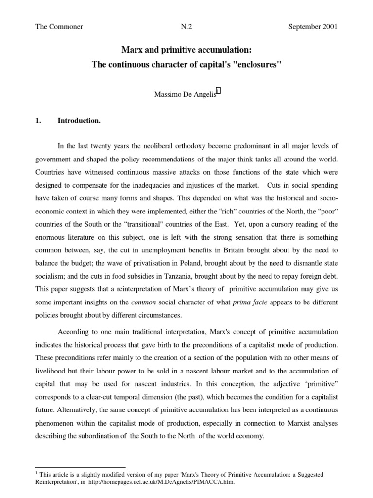 Marx and Primitive Accumulation The Continuous Character of Capital's