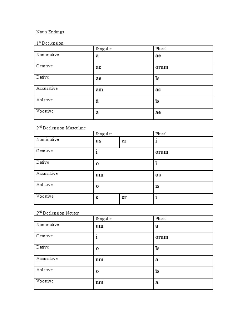 Latin Noun Declension Endings Guide | PDF