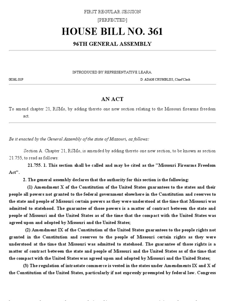 Missouri Firearms Freedom Act PDF U.S. State United States