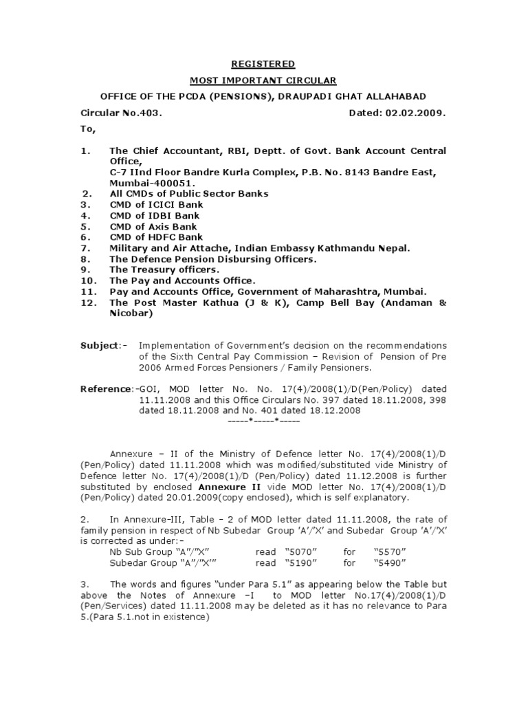 PCDA Allahabad Circular on Pension Revision | PDF | Lieutenant | Commander