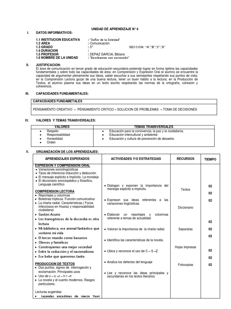 Unidad de Aprendizaje n4 | PDF | Comprensión lectora | Comunicación