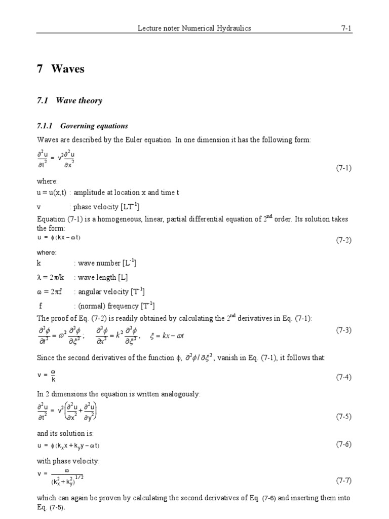 7 Waves: 7.1 Wave Theory | PDF | Waves | Equations