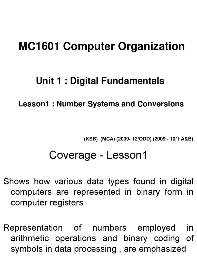 MC9211 CO Unit 1 | PDF | Subtraction | Decimal