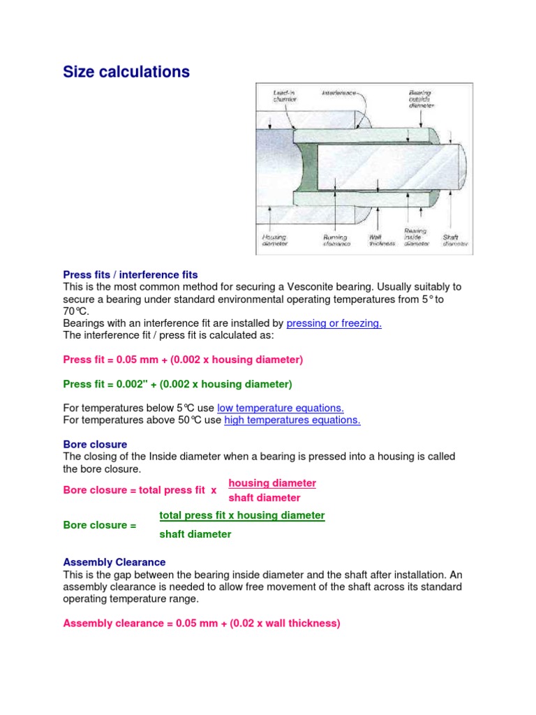 Size Press Fit Calculation Engineering Tolerance Bearing (Mechanical)