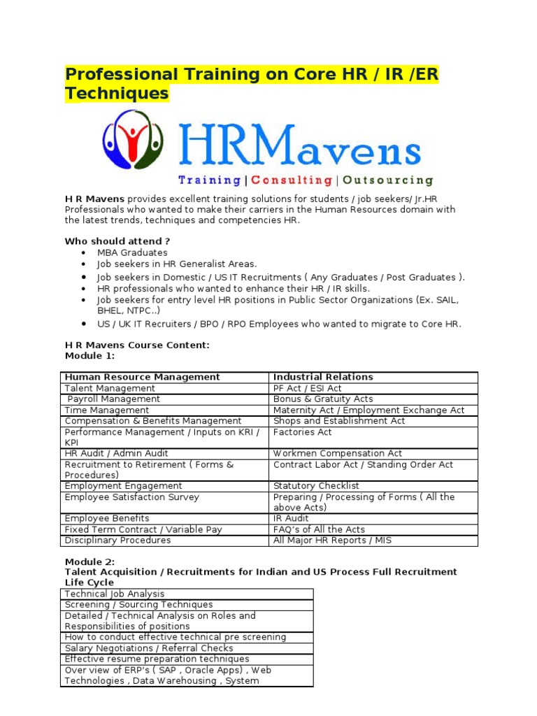 Hr Training Pdf Human Resources Recruitment