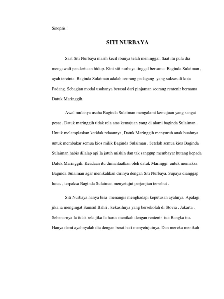 Sinopsis Siti Nurbaya
