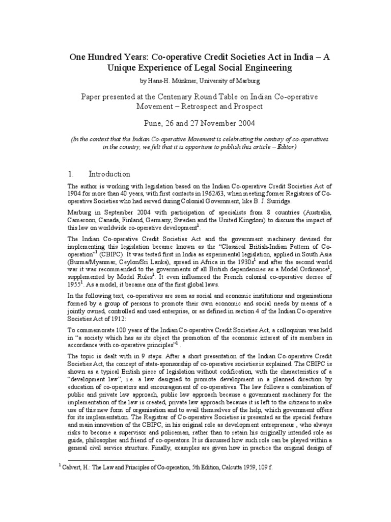 Centenary of India's Co-operative Act | PDF | Cooperative | By Law