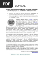 Download LOral 2 en el Ranking de empresas preferidas para trabajar por los estudiantes de Empresariales by LOral Espaa SN120951535 doc pdf