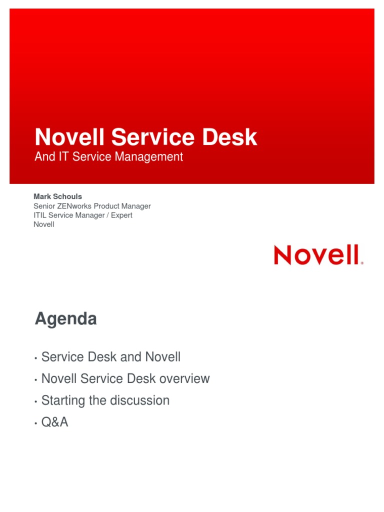 Novell Service Desk It Service Management Itil