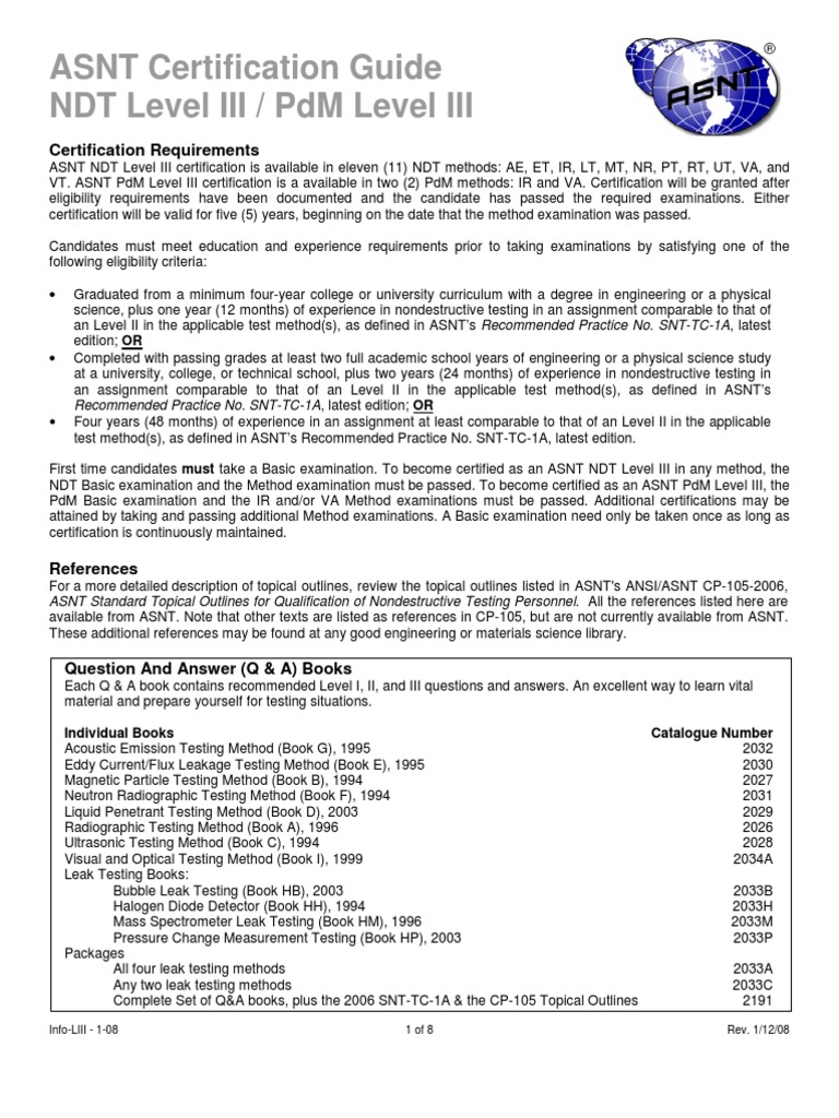 ASNT NDT Level III Certification Guide | PDF | Nondestructive Testing ...