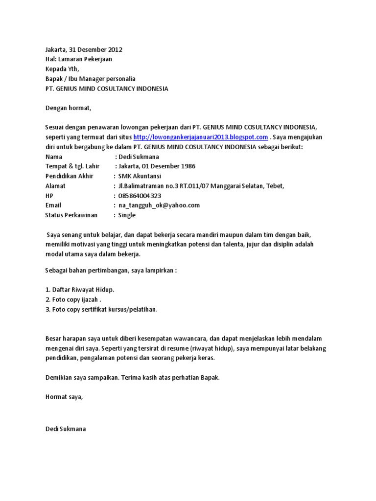 50+ Contoh Surat Lamaran Kerja Optik BERBAGI RESEP