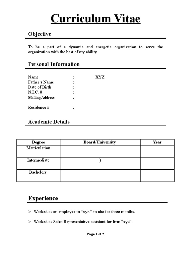 Sample CV of BEGInner Student
