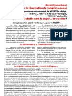 Accord (minoritaire)
sur la Sécurisation de l’emploi (précaire)
Le Gouvernement en a rêvé, le MEDEF l’a rédigé,
la CFDT, la CFTC et la CGC l’ont signé,
l’UNSA l’applaudit,
Les Salariés vont le payer… et très cher !