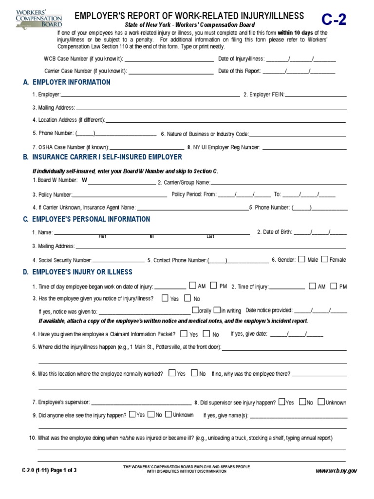 Ca2 Osha Form : Notice of Occupational Disease and Claim for ...