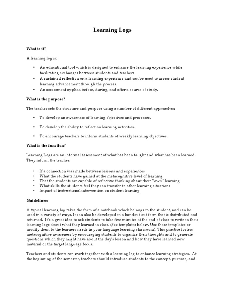 Understanding Learning Logs in Education | PDF | Metacognition | Learning