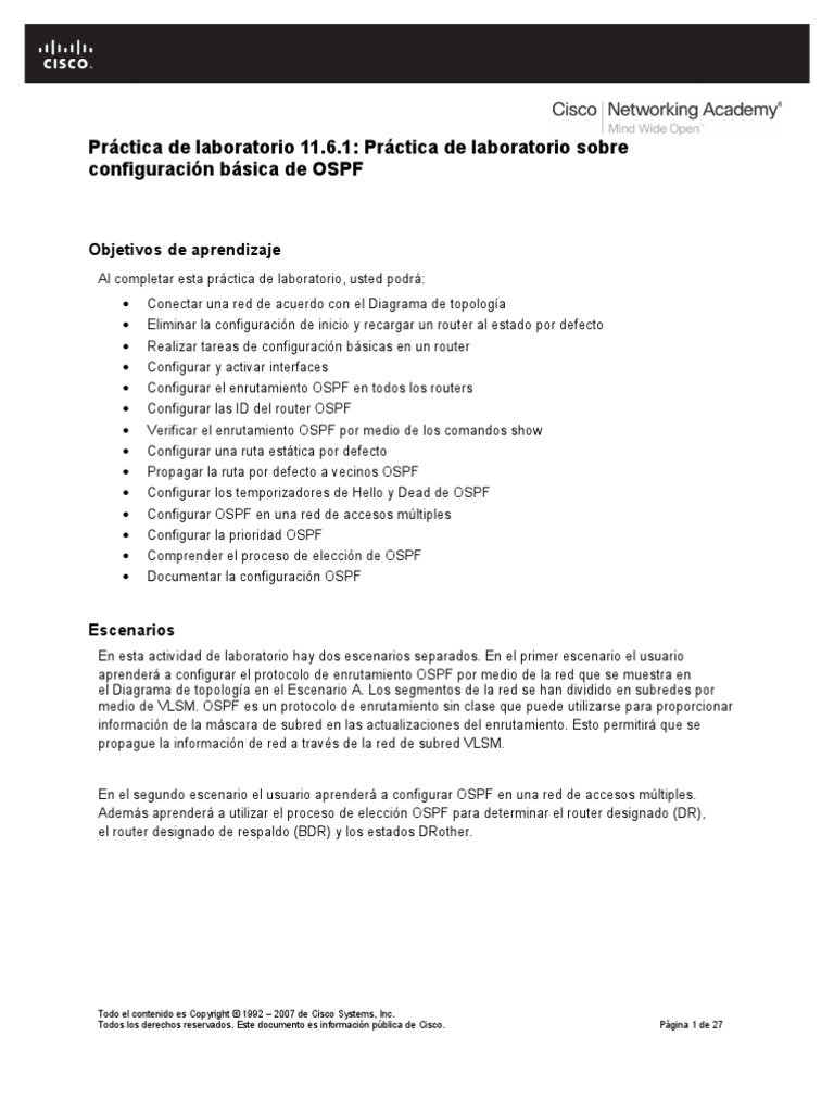 CCNA 2 Lab 11.6.1 | PDF | Enrutador (Computación) | Protocolos de internet