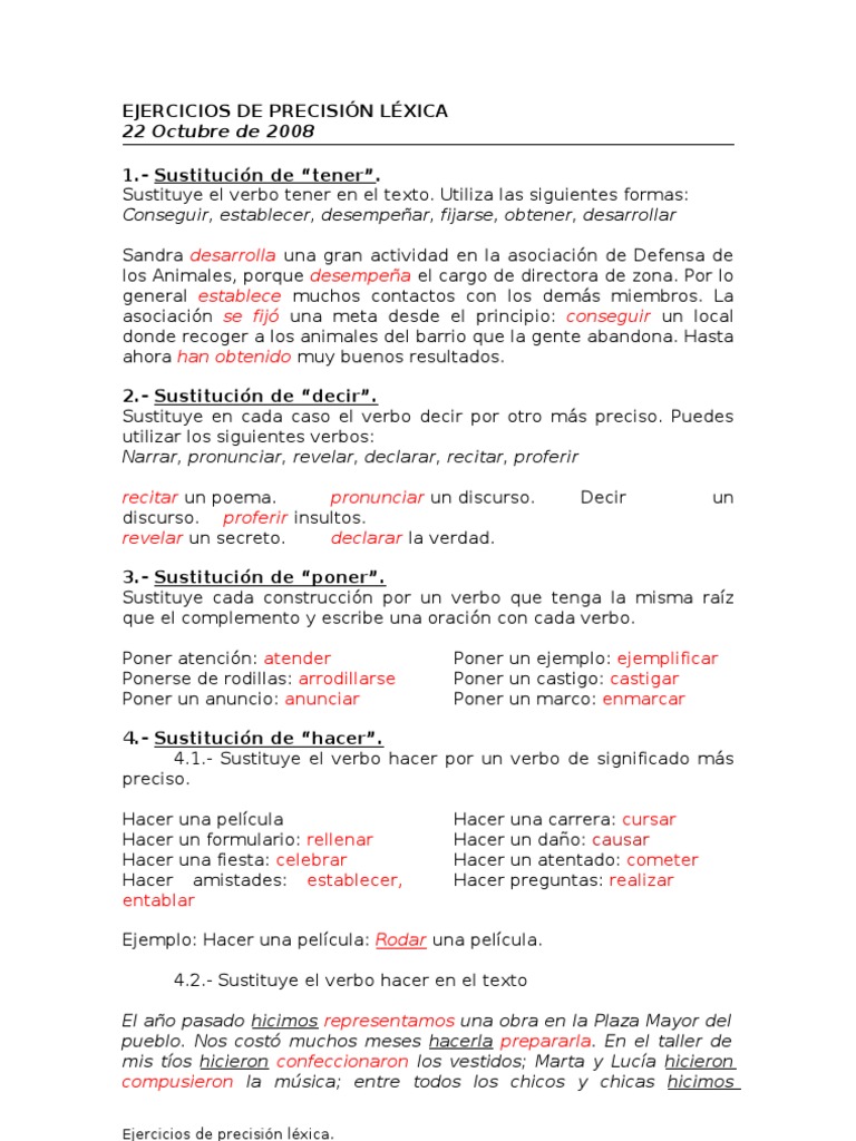 Ejercicios de Precisión Léxica | PDF | Verbo | Lingüística