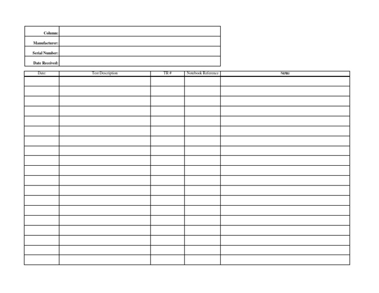 Column: Manufacturer: Serial Number: Date Received:: Date: Test ...