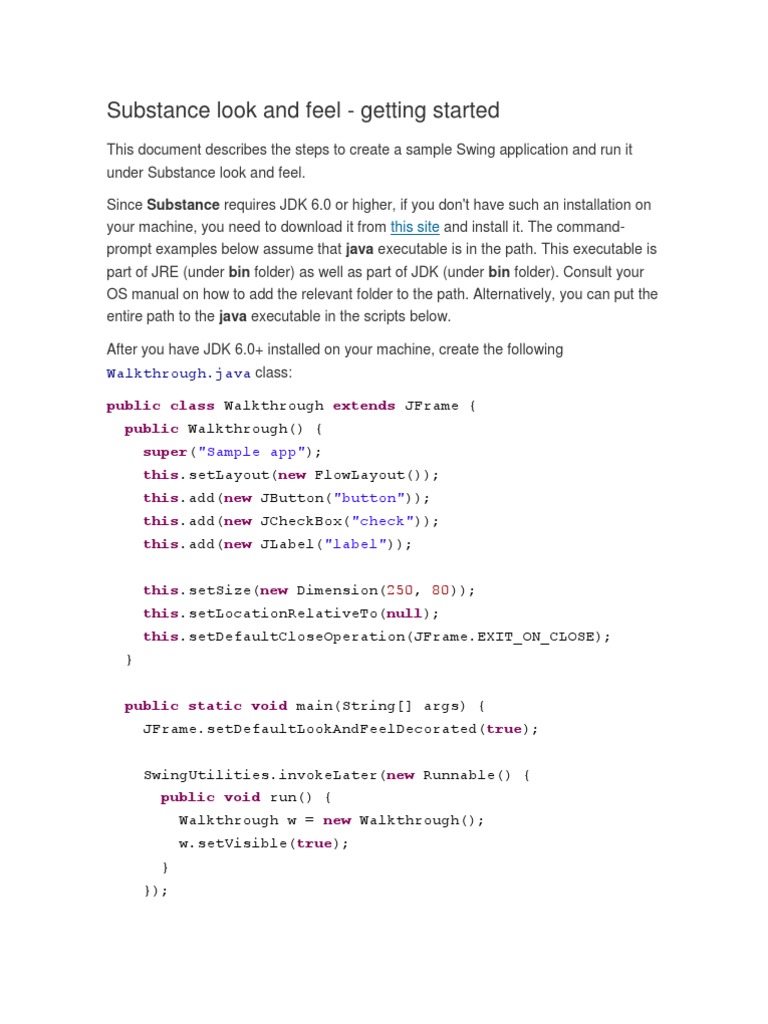 Substance Look and Feel - Getting Started: Walkthrough - Java | PDF ...