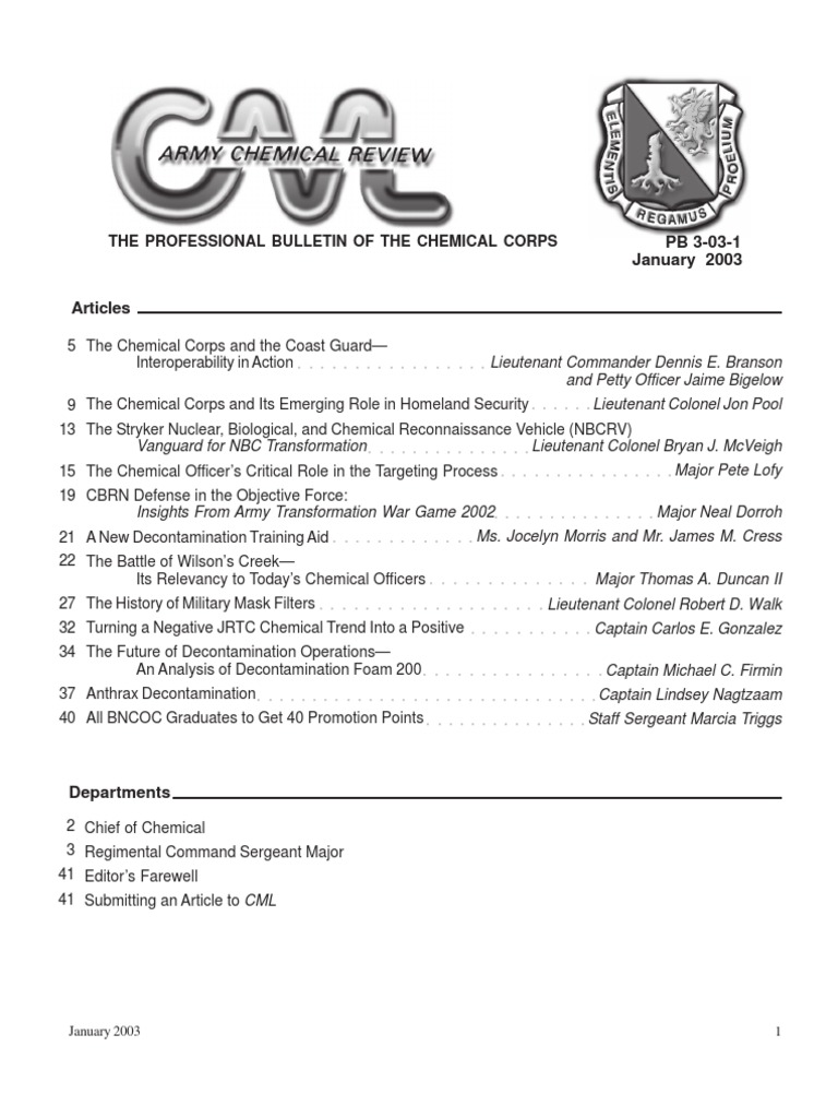 Army Chemical Review #1 (2003) | Cbrn Defense | United States Army