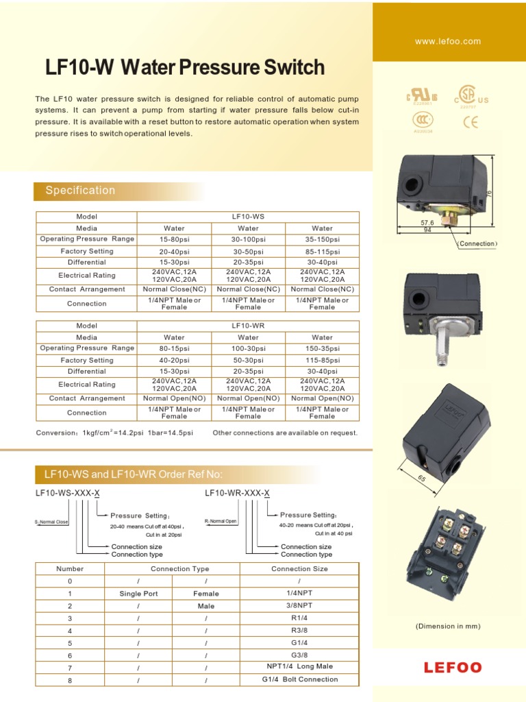 The LF10 Water Pressure Switch An Overview of Its Design, Settings