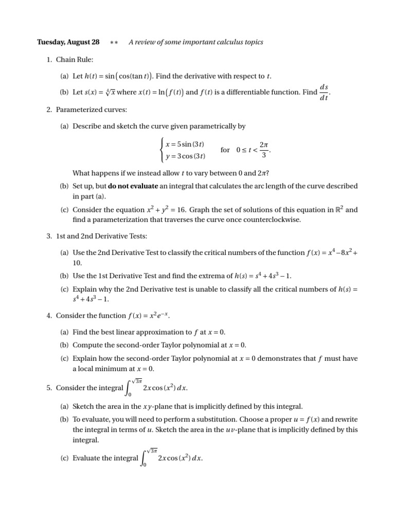 A Review of Some Important Calculus Topics: Tuesday, August 28 | PDF ...