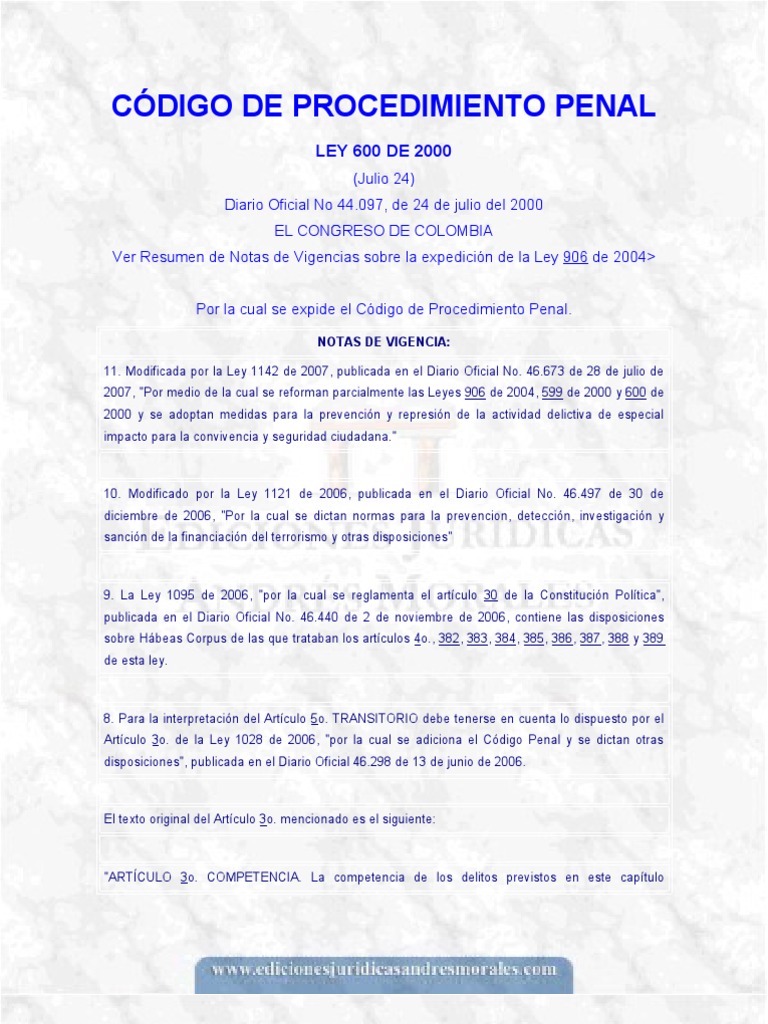 código de procedimiento penal colombia Procedimiento Criminal