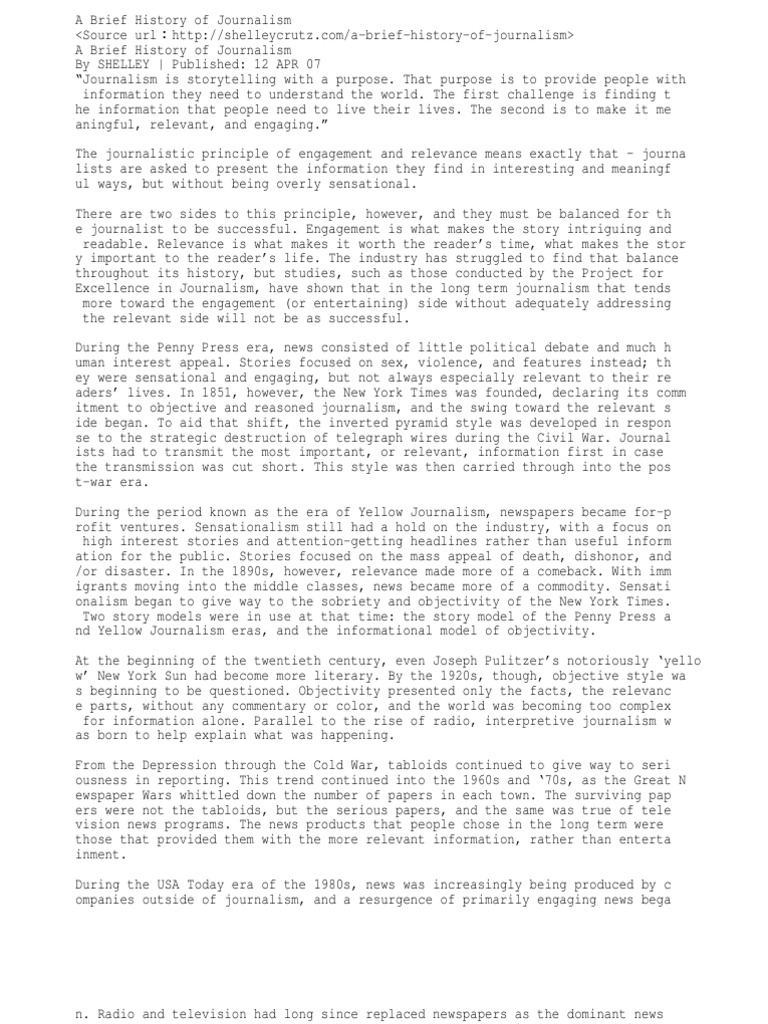 A Brief History of Journalism PDF Journalism News