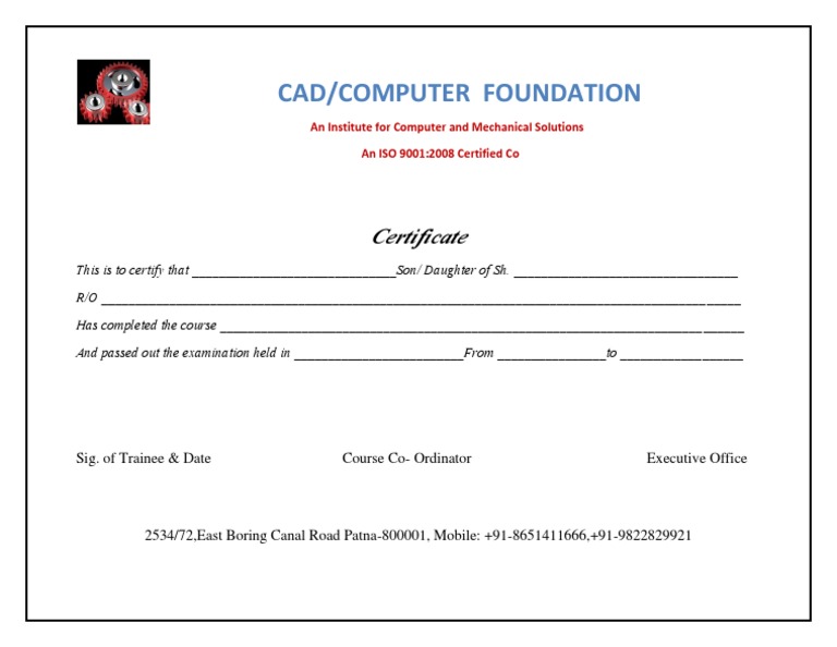 CAD/Computer Course Completion Certificate | PDF | Business