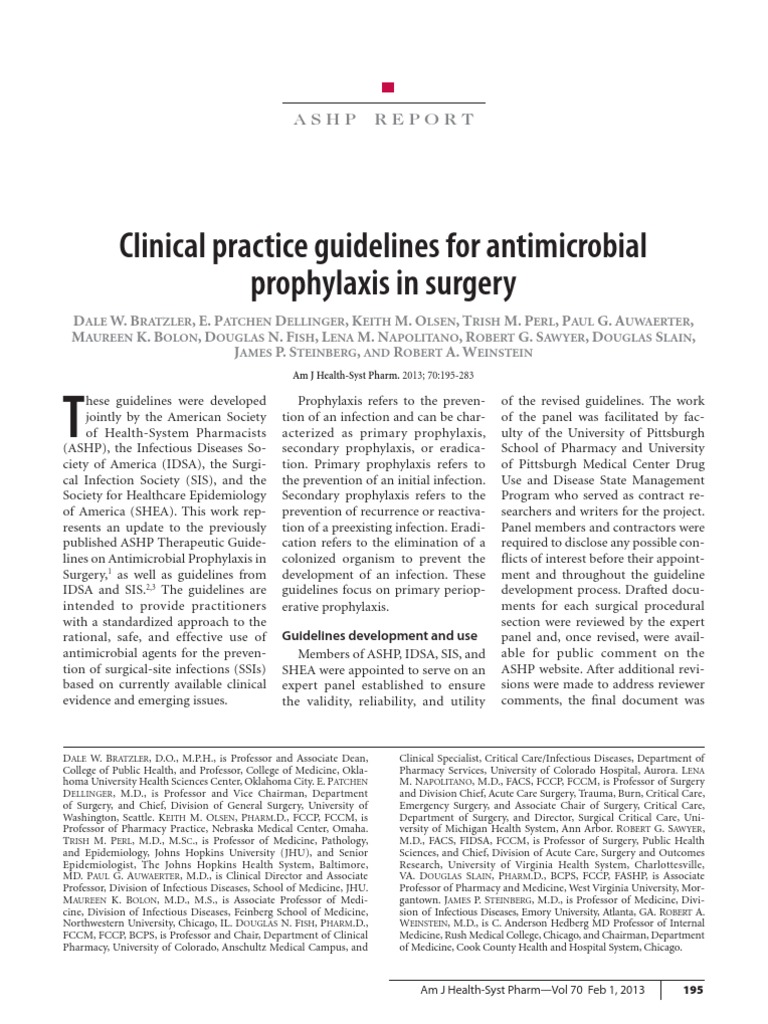 Clinical Practice Guidelines For Antimicrobial Prophylaxis in Surgery ...