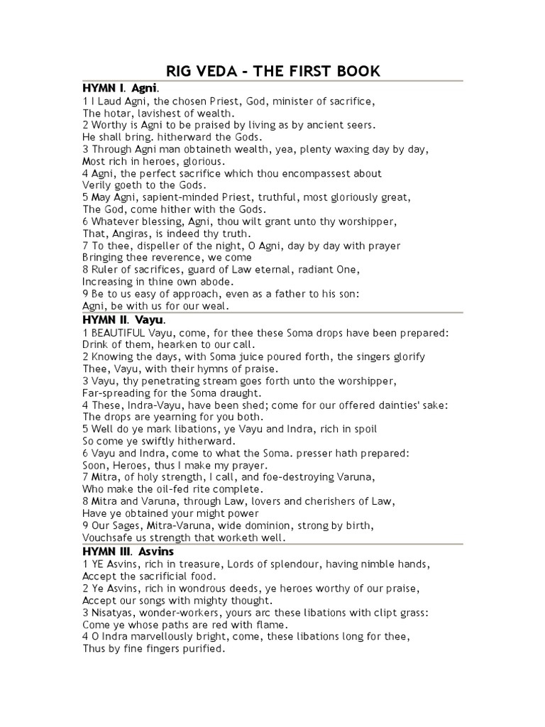 Rig Veda: Hymns to Agni and Indra | PDF | Sacrifice | Vishnu
