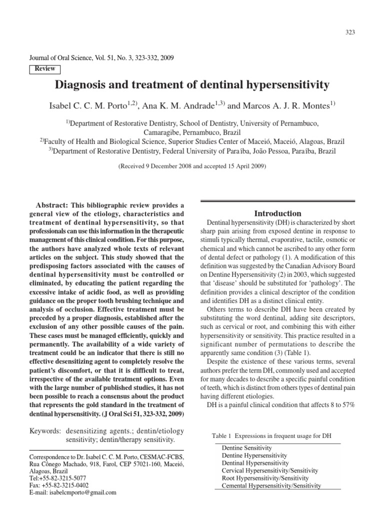 Diagnosis and Treatment of Dentinal Hypersensitivity | PDF | Human ...
