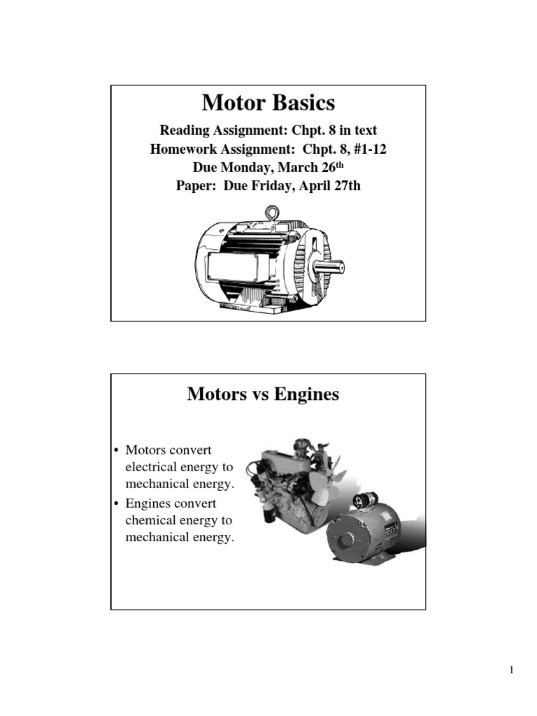 Motor Basics Motors Vs Engines PDF Electric Motor Engines